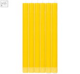 Set of 4 bright yellow cylindrical candles with smooth uniform surfaces perfect for home decor or events