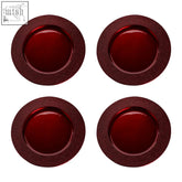 Set of four 33cm red metallic charger plates with glossy center and pebble effect finish for stylish dining