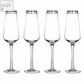 Set of four charleston champagne glasses clear glass with gold rim inspired by art deco style
