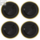 Set of four ida 33cm dia black glass charger plates with glossy black finish and thin gold rim for elegant dining