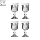 Set of four pyramid wine goblets clear glass with textured diamond pattern and classic stem design for sipping wine