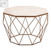 Shalimar octagon white marble coffee table with a bronze geometric wireframe base and white marble top