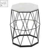 Shalimar side table with octagonal marble top featuring black iron frame perfect for modern interiors