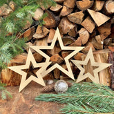 3 X Rustic Gold Star Christmas Decorations