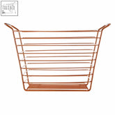 Copper wire basket with large gold finish, sleek modern design, two handles, and ample space for easy carrying