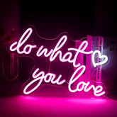 Pink led neon light sign with glowing do what you love words neon light and heart for bedroom party decor