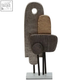 Abstract wooden metal sculpture with layered brown and gray panels on marble base from simbolo small assorted collection