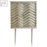 Sirsa two door storage cabinet with silver chevron pattern mango wood and sleek modern metal legs