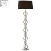 Chrome finished skye floor lamp with multi ring base and black drum shade for modern living spaces