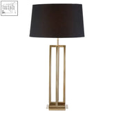 Skye gold finish rectangular table lamp with black fabric shade and modern gold finish metal base with vertical bars