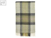 Skye shetland pure new wool throw in muted green plaid with gray and pink accents soft and woven