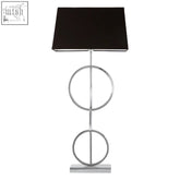 Modern chrome finished skye table lamp with dual ring base and sleek black rectangular shade for stylish lighting