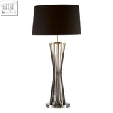 Skye table lamp with a sleek black fabric shade and polished chrome twisted slat base perfect for modern spaces