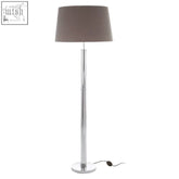 Skye tall floor lamp with chrome finish and taupe cylindrical fabric shade for stylish room lighting