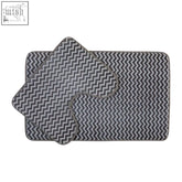Gray and white chevron patterned soak chevron bath and pedestal mat set perfect for bathroom floor use