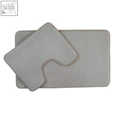 Gray plush bath mat set with matching light grey pedestal mat designed for bathroom comfort and style