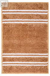 Tan small camel bath mat with three horizontal white stripes perfect for soaking and bathroom use