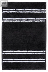Black bath mat with white horizontal stripes in charcoal grey perfect for bathroom use and slip resistance