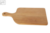Light brown large acacia paddle board with smooth natural grain and rounded handle for easy grip and use