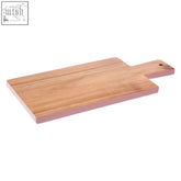 Light brown wooden socorro rectangular pink edge chopping board with handle for kitchen prep