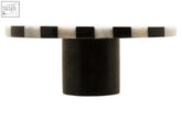 Black and white checkered bone inlay knob on cylindrical black base for soma small white marble round cake stand
