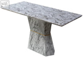 Sleek modern spezia grey marble console table with white marble top and gold accent band for stylish decor