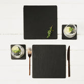 Black square slate place mats set of 2 with natural stone texture and subtle gray veining perfect for dining table