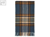 Navy blue brown and beige plaid wool scarf with fringed edges from st ives check pure new wool throw teal collection