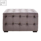 Stella grey velvet button tufted stool grey velvet ottoman with dark button accents and soft tufted texture