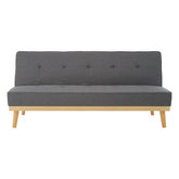 Stockholm 3 seat grey sofa bed with grey upholstered fabric, tufted backrest, and wooden legs for comfy seating
