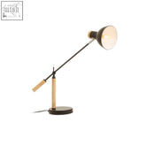Stockholm matte black table lamp with sleek adjustable arm and black and wood matte black table design