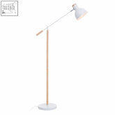 Stockholm matte white floor lamp with white and light wood adjustable arm for stylish lighting