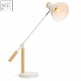 Stockholm matte white table lamp with wooden handle base adjustable arm and frosted glass shade matte white table design