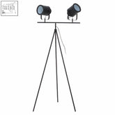 Black metal tripod stand with stockholm two spotlight matte black two spotlight matte floor lamp mounted on bar