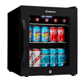 Black subcold ace50 beer fridge with glass door silver handle and colorful cans inside for perfect cooling