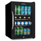Black subcold ace65 beer fridge with glass door and silver handle stocked with carlsberg and brewdog cans