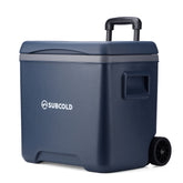 Navy blue subcold chilly30 portable cool box with black handle and wheels for easy transport