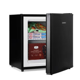 Black subcold eco35f mini freezer with sleek modern design and glass door displaying frozen food inside