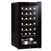 Black subcold viva28 led wine fridge with glass door and multiple shelves holding bottles of wine cooler