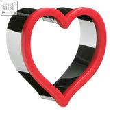 Red heart stainless steel cookie cutter with red abs and chrome finish perfect for baking and shaping cookies