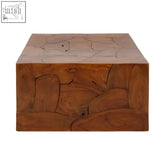 Surak cuboid coffee table made from reclaimed wood with warm brown finish and natural grain patterns ideal for living room