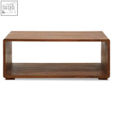 Brown sheesham wood coffee table with rectangular top and lower shelf perfect as a wood coffee table