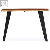Surax acacia wood console table with natural acacia wood live edge top and black metal legs for stylish storage