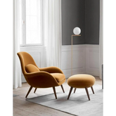 Swoon Lounge Petit Armchair And Stool, Blue Velvet, Wood Leg| DC Concept