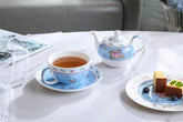 Vintage Rose Flower Victoria Flora Porcelain Tea for One Teapot and Cup suacer in Gift Box (Blue)
