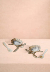 New Born Turtle Salt Cellar and Pepper Pots with Spoons - Pair