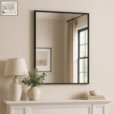 Black metal rectangle mirror with powder-coated steel frame in 70x50cm perfect for wall decor and functional use