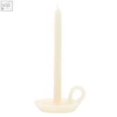 Tall cream candle with sleek minimalist design and smooth cream-colored wax surface