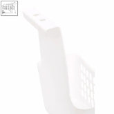 White plastic hangable organiser basket with grid-patterned side panel for small storage and organization