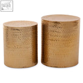 Templar set of 2 gold finish side tables with hammered texture and cylindrical design for stylish living spaces